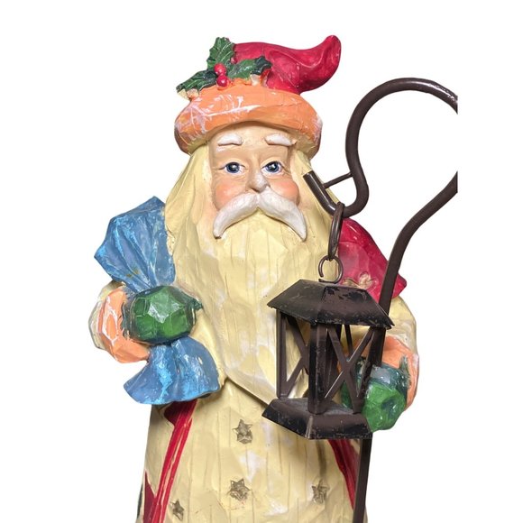 Santa Figurine 12.5 Inch Carved Wood Look - Picture 2 of 13
